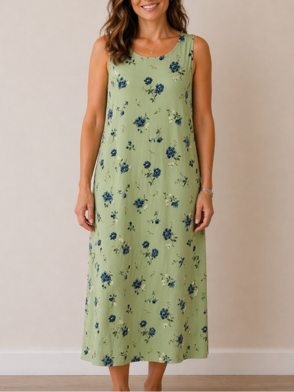 < Vintage Studio Ease Green Floral Pattern Dress Size 14 >